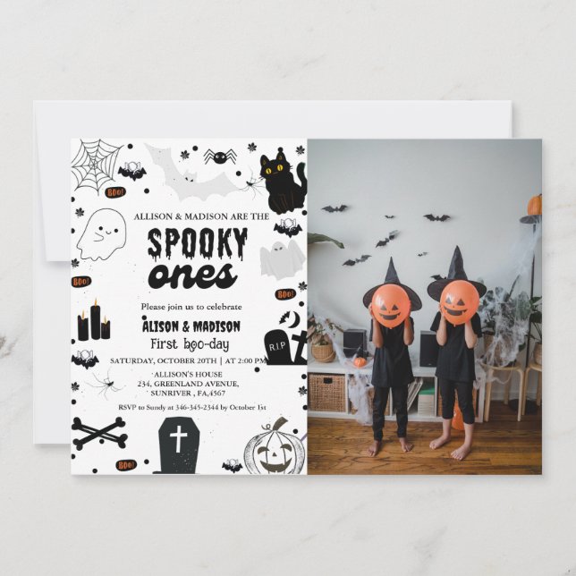 Invitation Éffrayant Un Halloween Twin premier anniversaire (Devant)