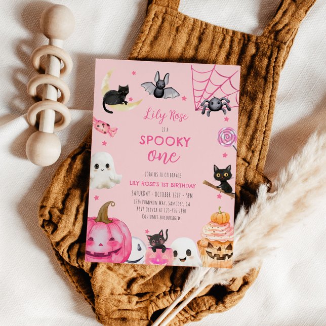 Invitation Éffrayant Un Pink Halloween Cute Ghost 1er Anniver (Créateur téléchargé)