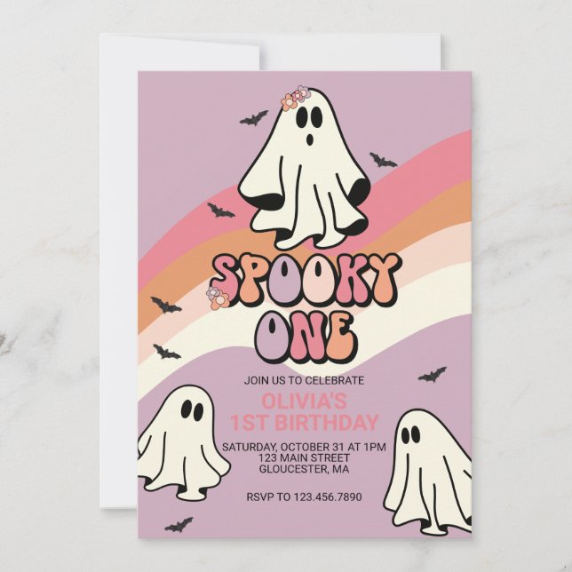 Invitation Éffrayant Un Retro Halloween Fantôme 1er Anniversa (Devant)