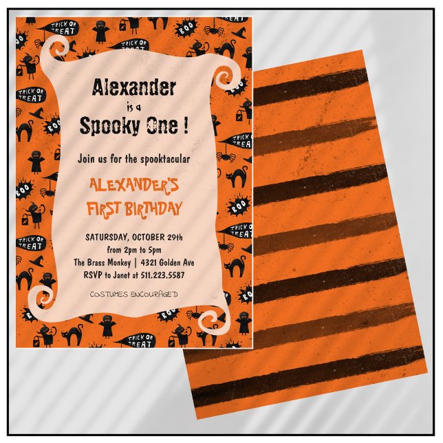 Invitation Éffrayant un Spooktacular Halloween 1er anniversai (Halloween-1st-birthday-Invitation-Spooky-one-Spooktacular-orange-1)