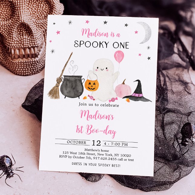 Invitation Éffrayant Une Fille Rose Fantôme Halloween Anniver (Créateur téléchargé)