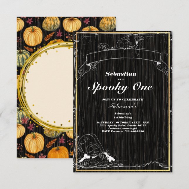Invitation Éffrayant Une Mignonne Halloween Ghost 1ère fête d (Devant / Derrière)
