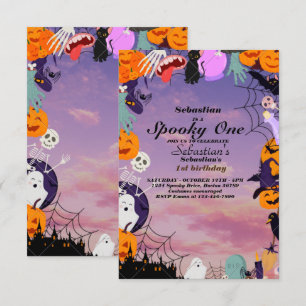 Invitation Éffrayant Une Mignonne Halloween Ghost 1ère fête d