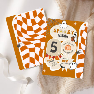Invitation Éffrayant Vibes Retro À damiers Halloween Annivers