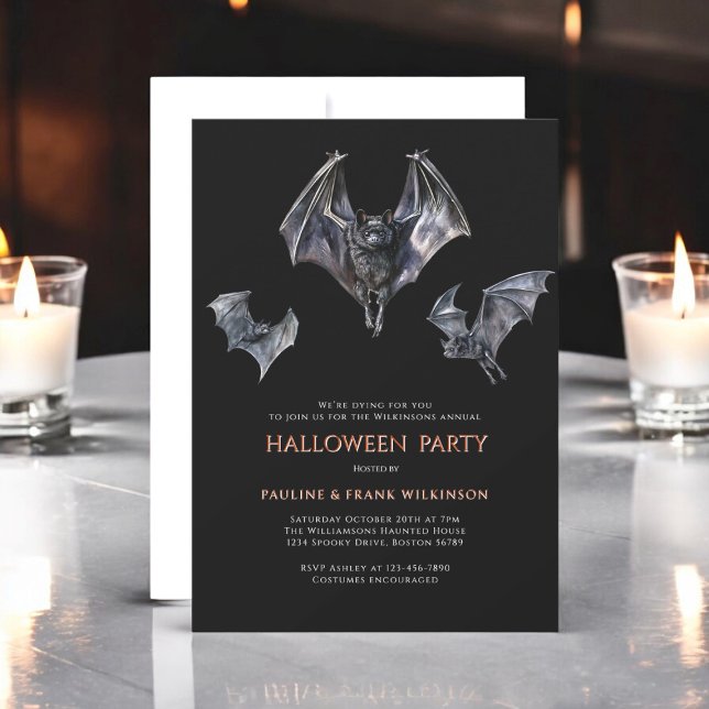 Invitation éffrayante chauve-souris halloween soirée costume (fun three bats halloween costume party invitations , ideal for adults or children , fully ediatable )