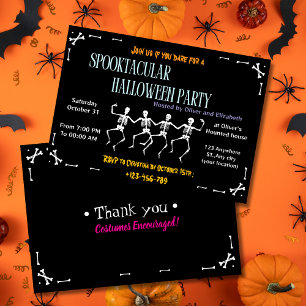 Invitation Éffrayante Dancing Skeleton Black Halloween Party