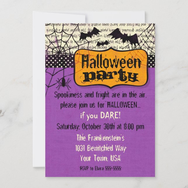 Invitation éffrayante de Halloween de battes (Devant)