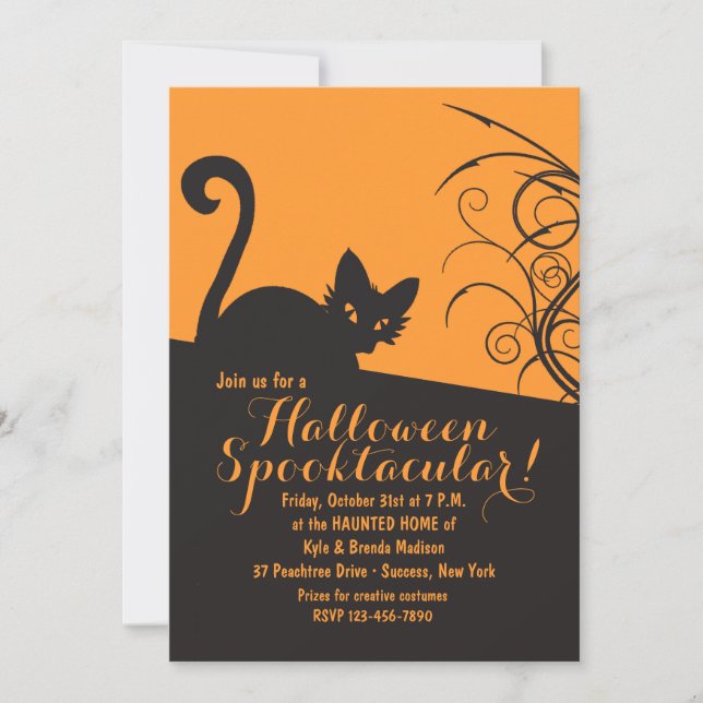 Invitation éffrayante de Halloween de chat (Devant)