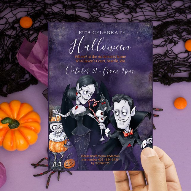 Invitation éffrayante de la fête d'Halloween viole (Créateur téléchargé)