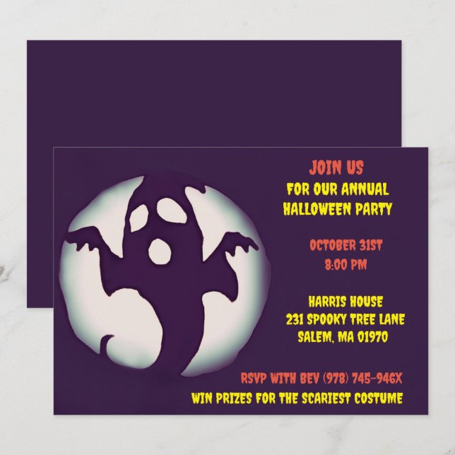 Invitation Éffrayante d'Halloween noir et blanc (Devant / Derrière)