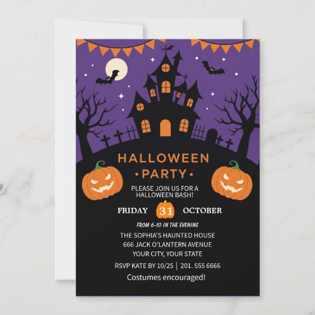 Invitation Éffrayante fête d'Halloween (Devant)