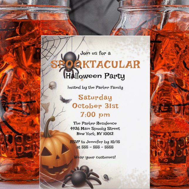 Invitation Éffrayante fête d'Halloween Citrouille et araignée (Créateur téléchargé)
