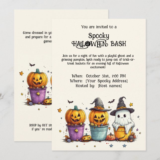 Invitation éffrayante HALLOWEEN BASH (Devant / Derrière)