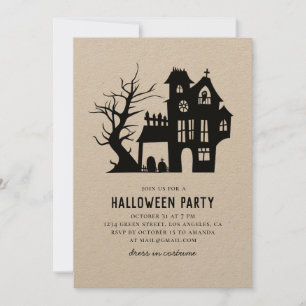 Invitation Éffrayante maison noire hantée. Halloween parti ru