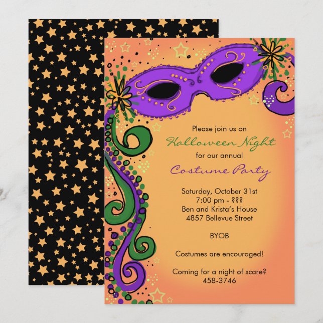 Invitation éffrayante Mardi Gras pour la fête d'Ha (Devant / Derrière)