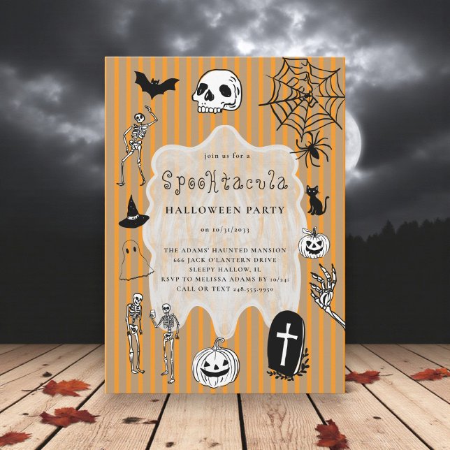 Invitation Éffrayante Skeleton Black Cat Bat Halloween (Créateur téléchargé)