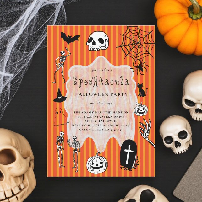 Invitation Éffrayante Skeleton Black Cat Bat Halloween (Créateur téléchargé)