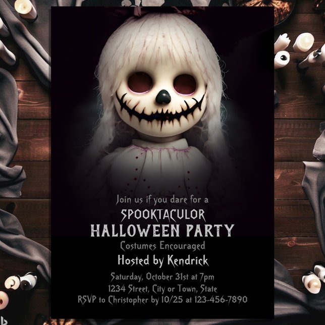Invitation Éffrayante soirée costumée Halloween poupée Déplai (Créateur téléchargé)