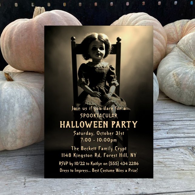 Invitation Éffrayante soirée d'Halloween de poupée Déplaisant (Créateur téléchargé)