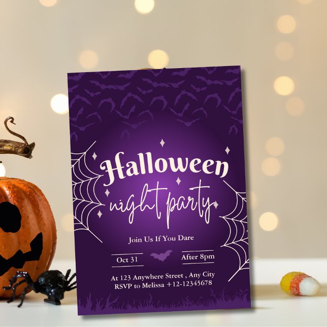 Invitation Éffrayante Soirée d'Halloween violet élégant (Créateur téléchargé)