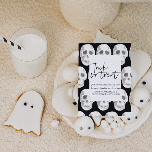 Invitation Effrayer Scull Trick ou traitement | Parti Hallowe (Créateur téléchargé)