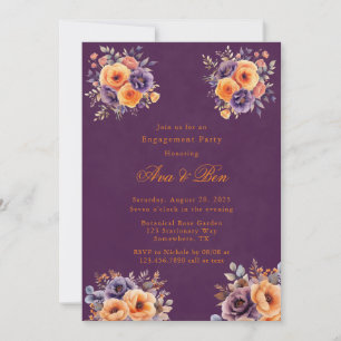 Invitation Eggplant Orange Floral Élégant Parti d'engagement