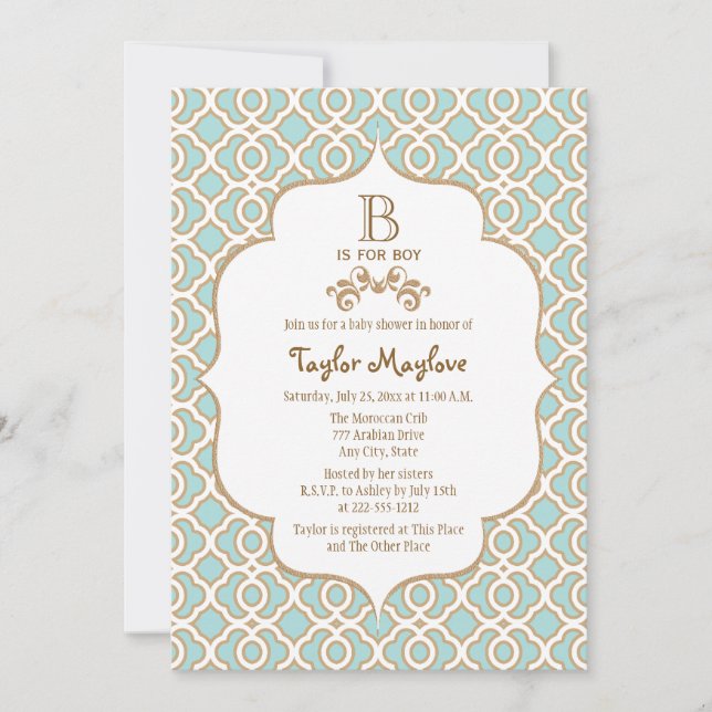 Invitation Eggshell Blue Gold Marocain Baby Shoy (Devant)