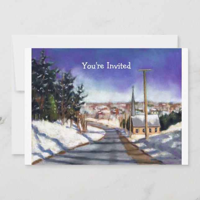 Invitation Église à Snow :Peinture :Invitation de Noël (Devant)