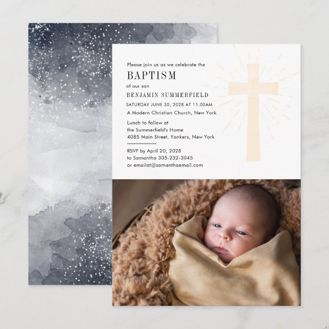 Invitation Église chrétienne Baptême Baby Photo Religieux Inv (Devant / Derrière)