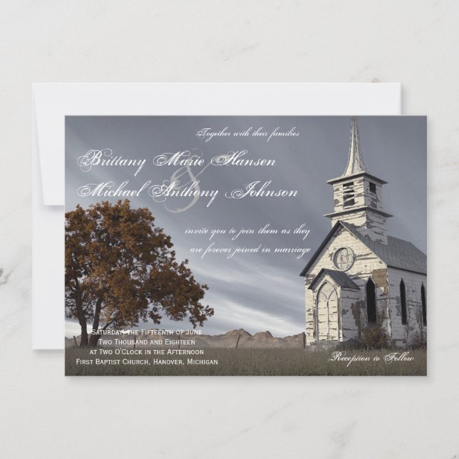 Invitation Église de la campagne de Oak Tree (Devant)