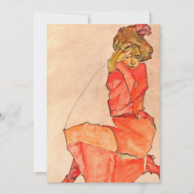 Invitation Egon Schiele - femelle à genoux dans la robe de (Devant)