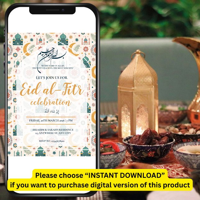 Invitation Eid Al Fitr Celebration Eid Mubarak Party Editable (Créateur téléchargé)