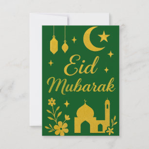 Invitation Eid Moubarak - Fleurs de mosquée vertes et dorées