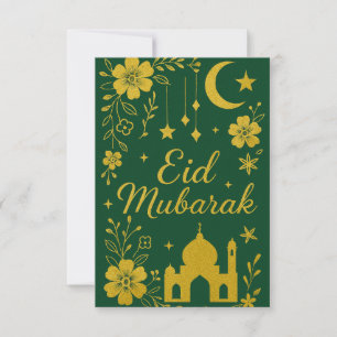 Invitation Eid Moubarak - Fleurs de mosquée vertes et dorées