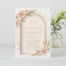 Invitation Eid Mubarak Arc Doré Fleurs Roses