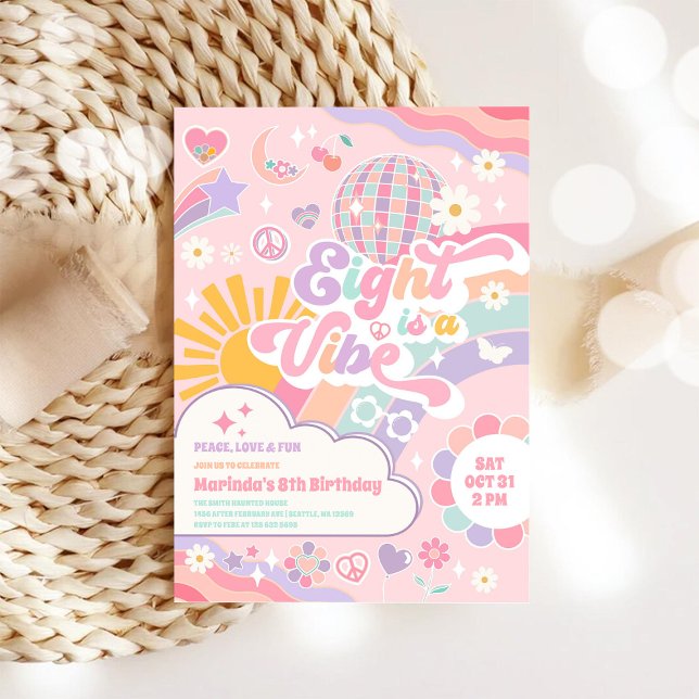 Invitation Eight Is A Vibe Disco Rainbow Sun 8th Birthday (Créateur téléchargé)
