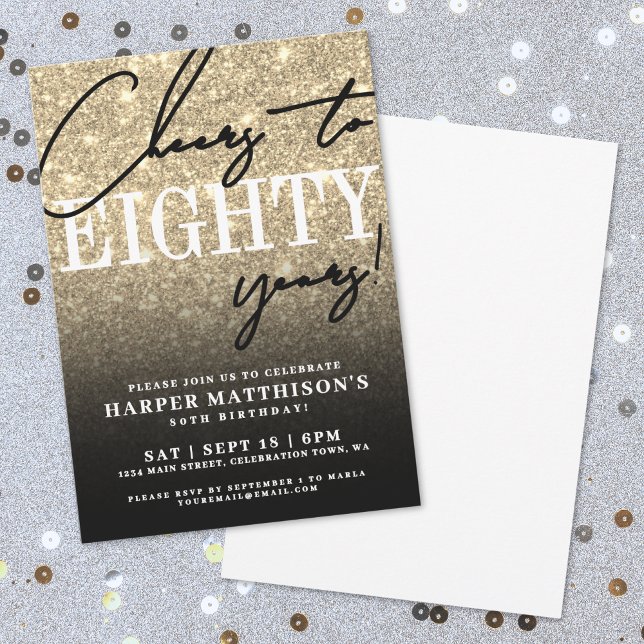 Invitation Eighty Gold 80th Birthday Party (Eighty Gold 80th Birthday Party Invitation)