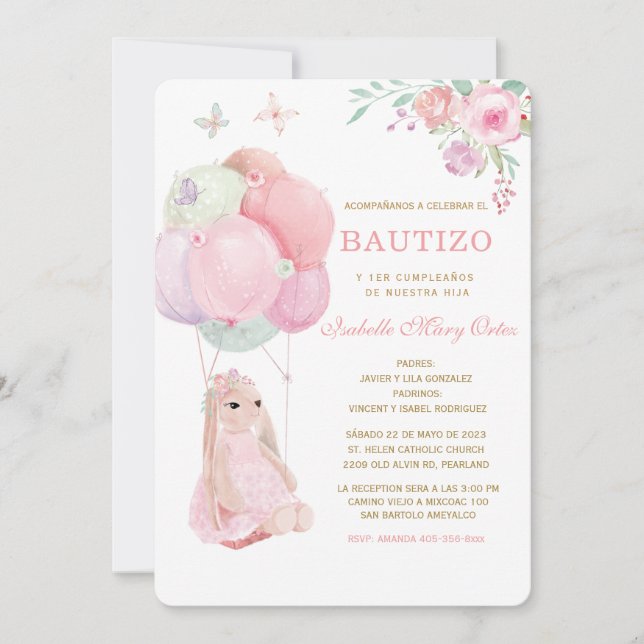 Invitation El Bautizo y Primer Añito invitación de nuestra hi (Devant)