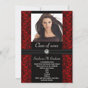 Invitation Elaborer noir foncé noir Damas Graduation