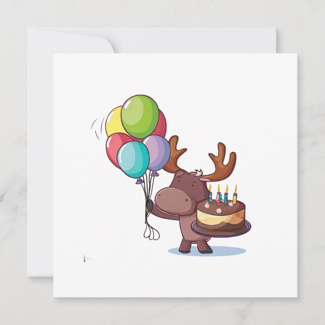 Invitation Élan avec ballon et gâteau  (Devant)