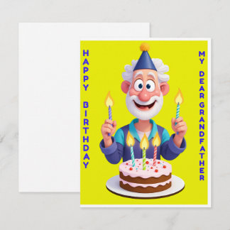 Invitation Elderly Man Holds Birthday Cake