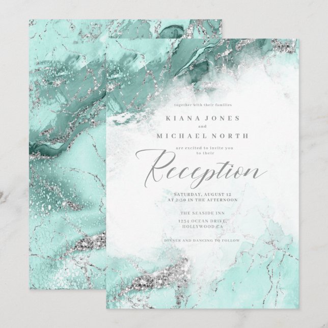 Invitation Eleanor Rogers Marble Parties scintillant Réceptio (Devant / Derrière)