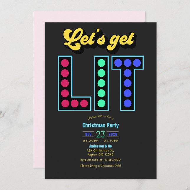 Invitation Electric Cranberry Get Lit Retro Christmas Party (Devant / Derrière)