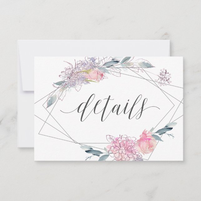 Invitation Elegan aquarelle Floral Détails du Mariage géométr (Devant)