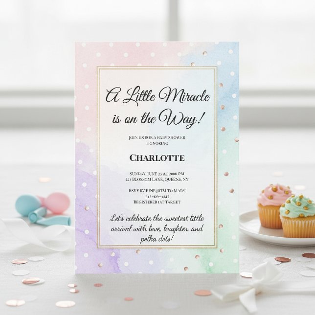 Invitation Élégance Bébé Pastel à Points  (Créateur téléchargé)