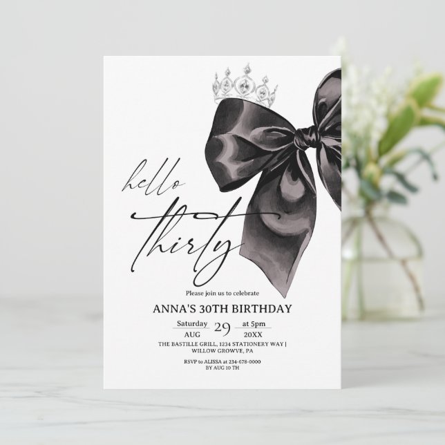 Invitation Elegance Black Bow 30th Birthday (Debout devant)
