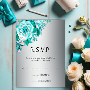 Invitation Élégance botanique Turquoise sur mariage argenté R