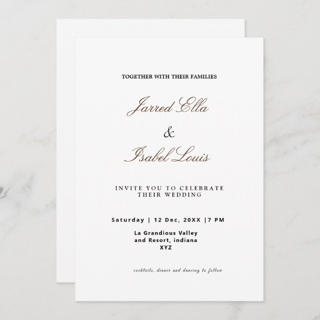 Invitation Élégance classique avec script simple (Devant / Derrière)
