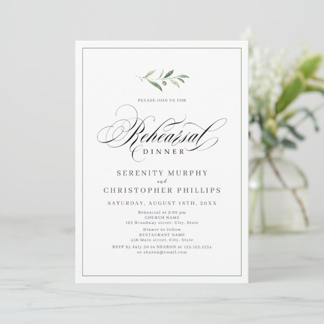 Invitation Élégance classique Script Dîner de répétition de v (Debout devant)