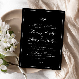 Invitation Élégance Classique Script Mariage noir et blanc